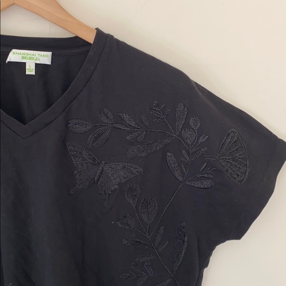 Shanghai Tang Tops - SHANGHAI TANG [black cotton butterfly tee top]